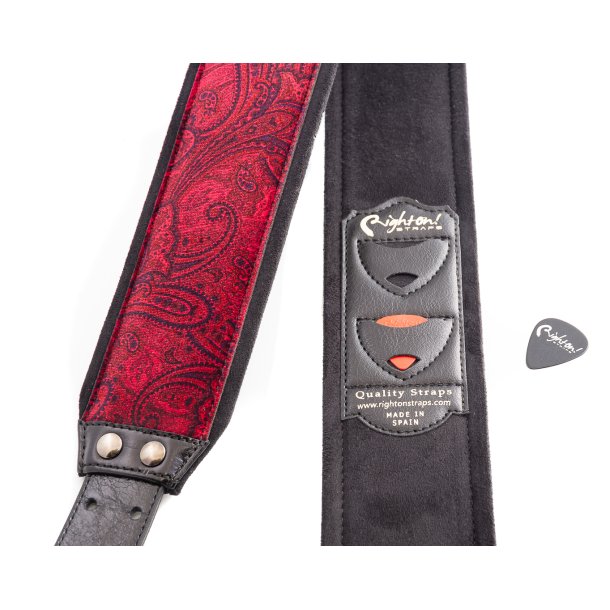 RightOn! Paisley Velvet-70 Red Wide Guitar Strap